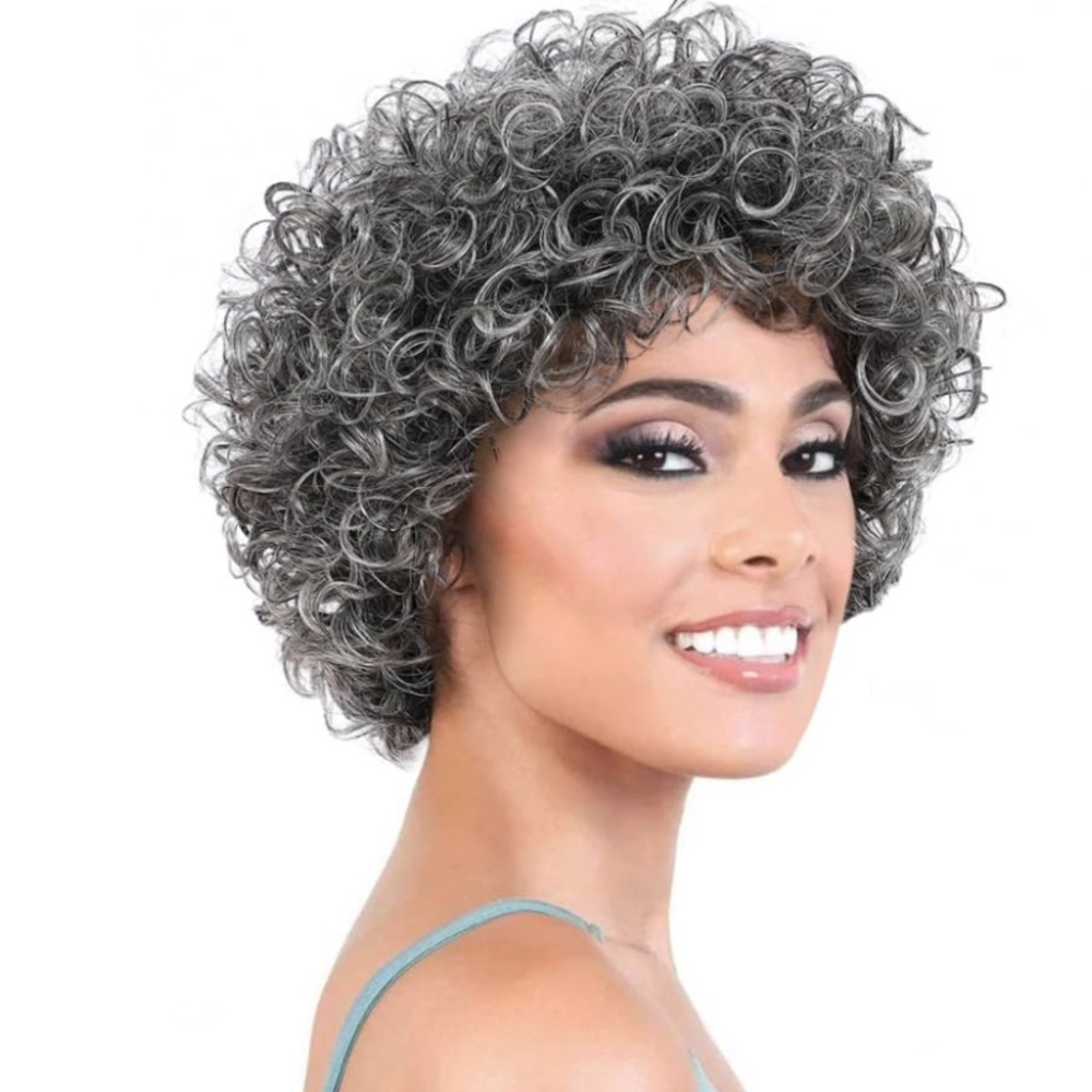 Gray Curly Wig with Voluminous Style